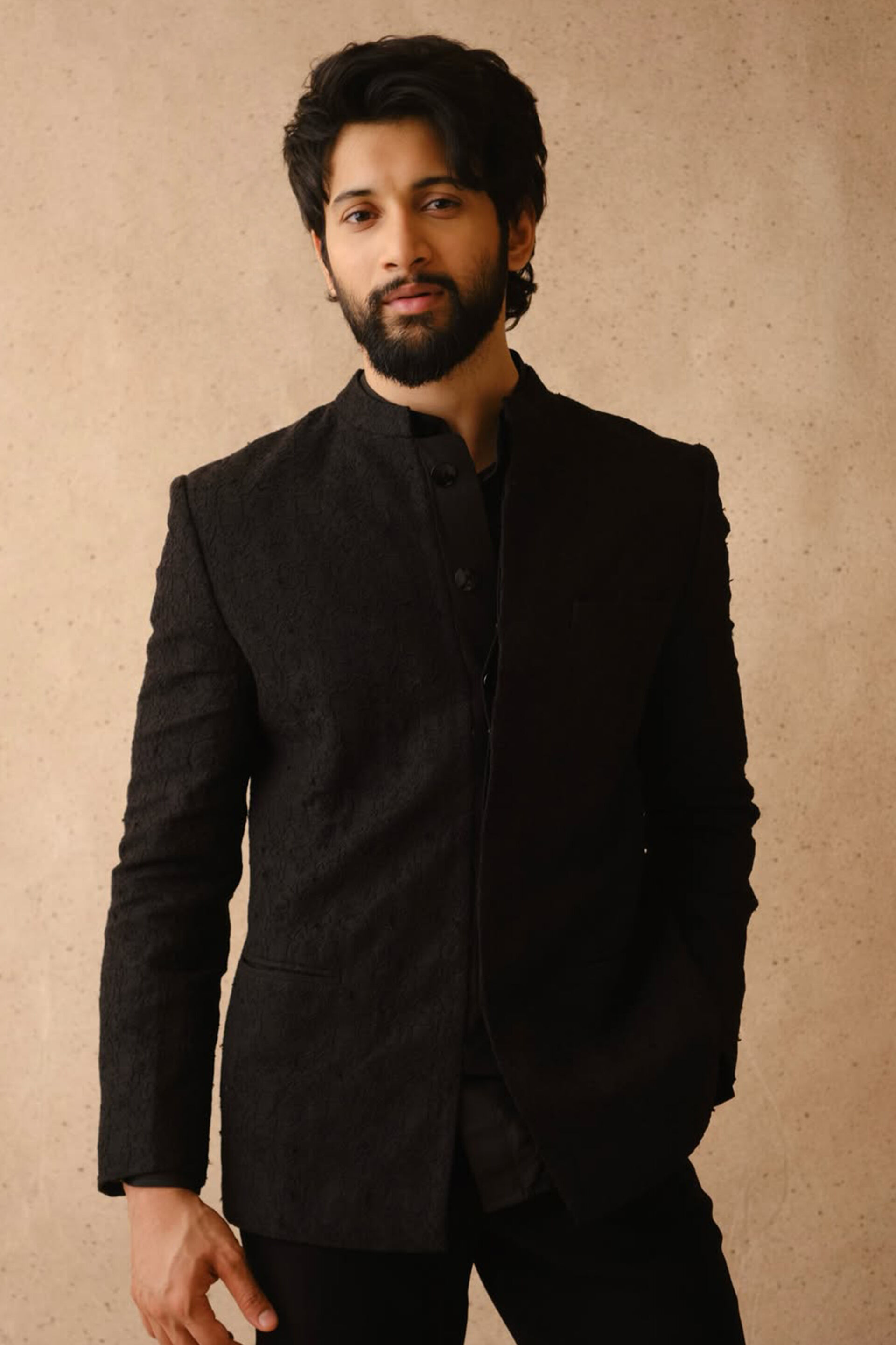 Aadav Embroidered Cord Silk Bandhgala - Black, , image 2